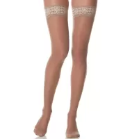 Чулки компрессионные Ergoforma 211 женские 1 класс компрессии с закрытым носком и кружевной резинкой полупрозрачные телесные