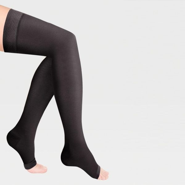 Чулки компрессионные IDEALISTA ID-310W унисекс 2 класс компрессии с открытым носком и гладкой резинкой на широкое бедро цвет черный 