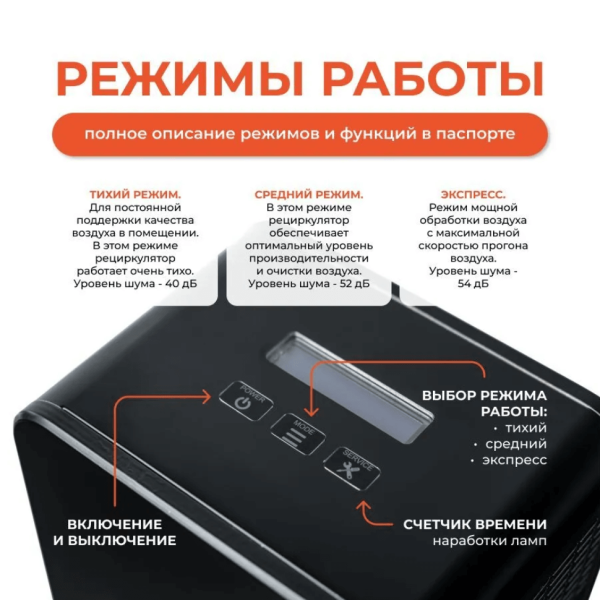 Облучатель-рециркулятор бактерицидный бытовой Ultrafor, 2 лампы по 30 Вт, с счетчиком наработки ламп, черный